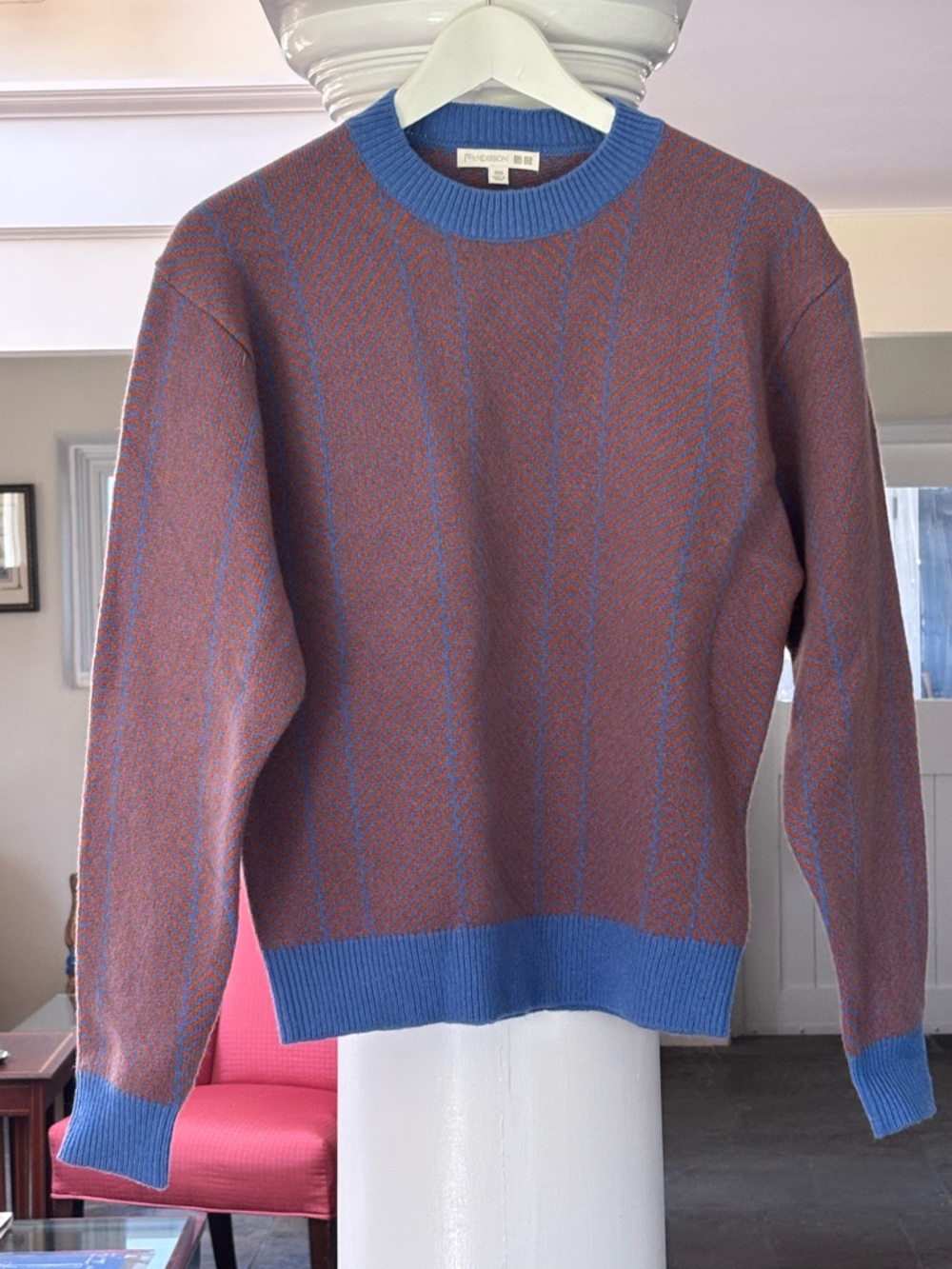JW ANDERSON x Uniqlo Blue-Trim Rust Crewneck Sweater
